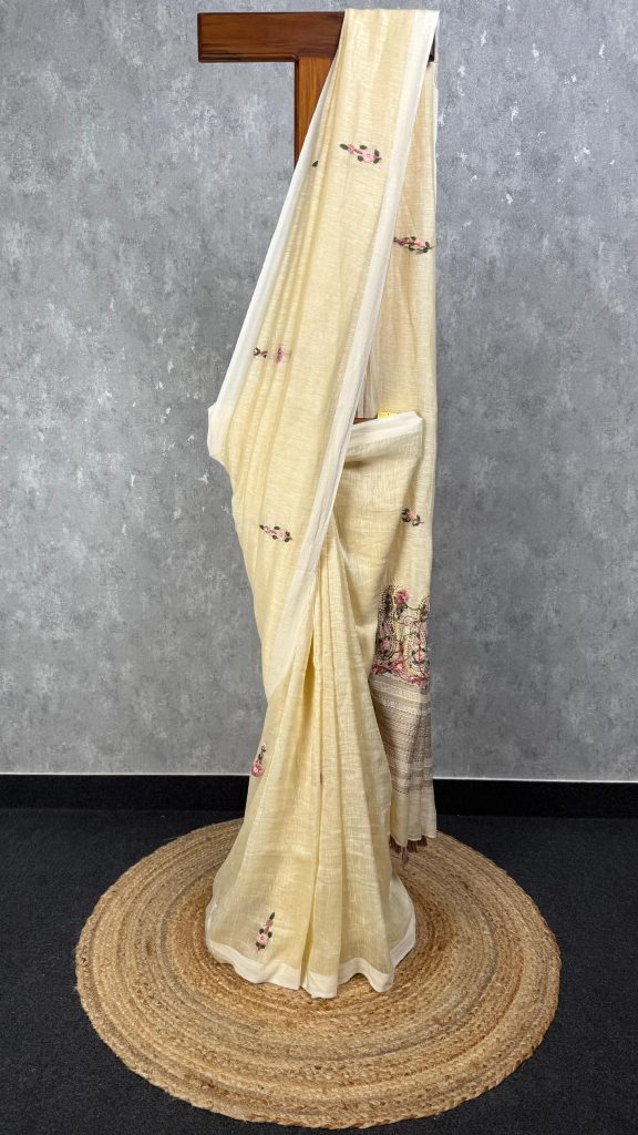 SILK LINEN EMBROIDERY SAREE