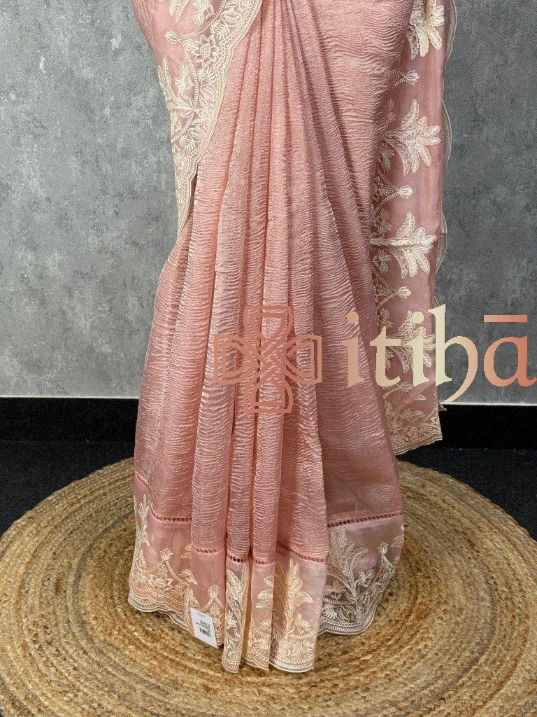 CRUSHED TISSUE SILK EMBROIDERY SAREE - Image 3