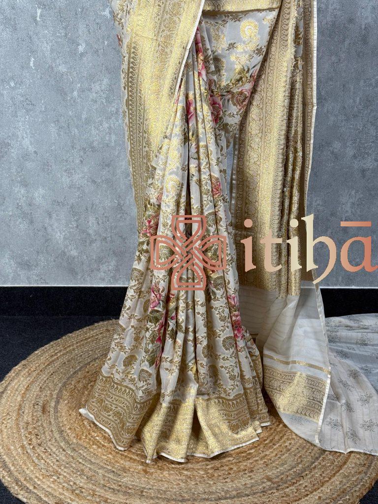 VISCOSE GEORGETTE PRINTED BANARASI SAREE - Image 3