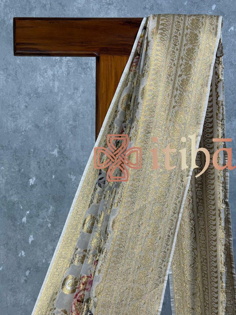 VISCOSE GEORGETTE PRINTED BANARASI SAREE - Image 2