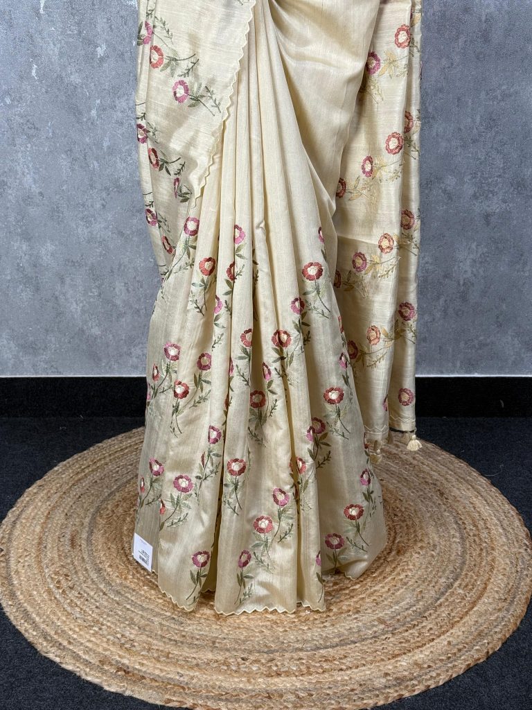 SEMI TUSSAR EMBROIDERY SAREE - Image 3