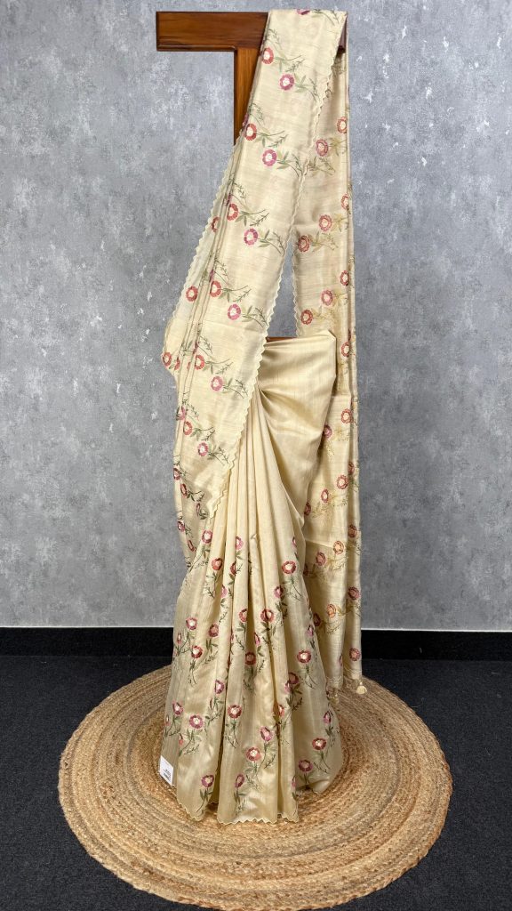 SEMI TUSSAR EMBROIDERY SAREE