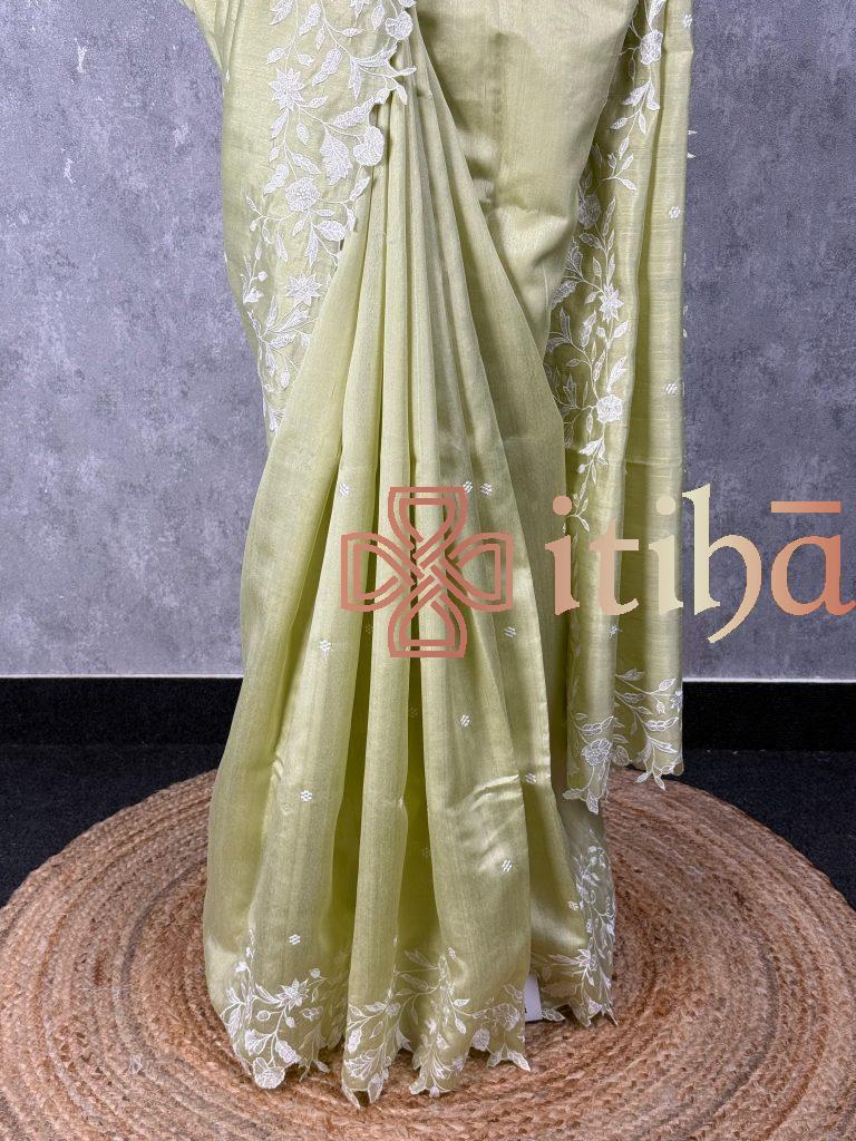 SEMI TUSSAR EMBROIDERY SAREE - Image 3