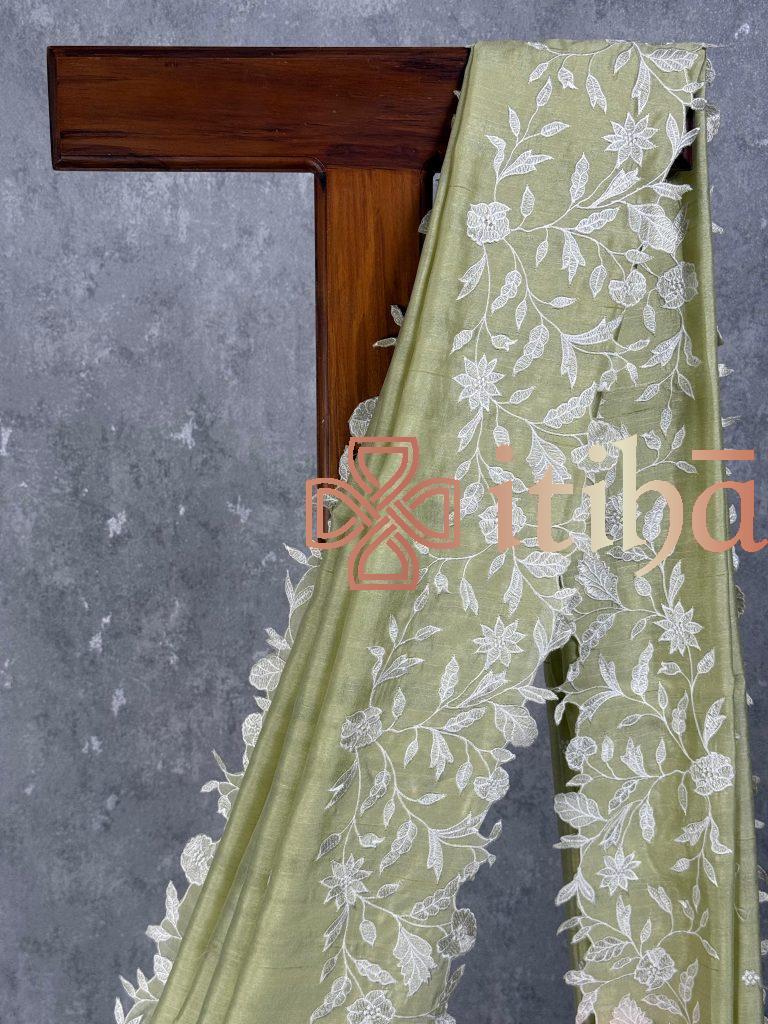 SEMI TUSSAR EMBROIDERY SAREE - Image 2
