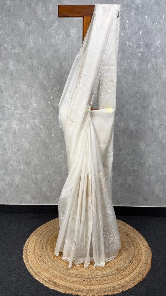 SILK ORGANZA TISSUE APPLIQUE EMBROIDERY SAREE
