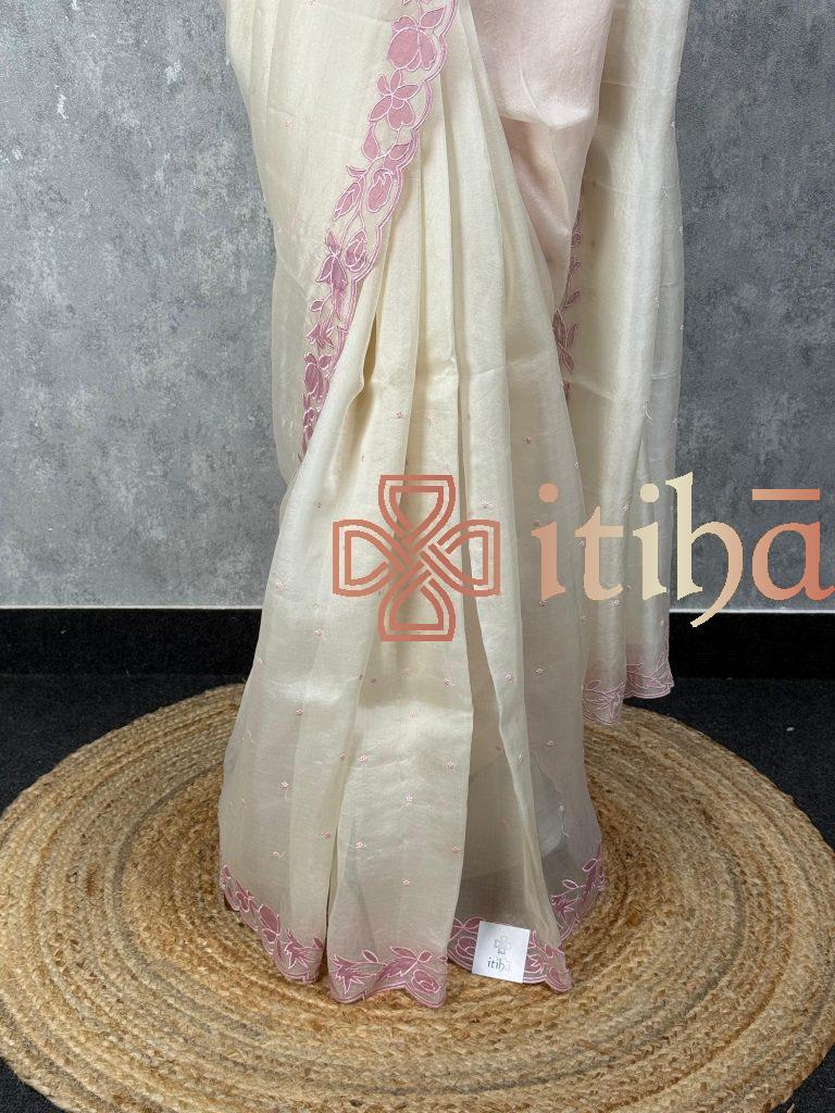 SILK ORGANZA EMBROIDERY SAREE - Image 3