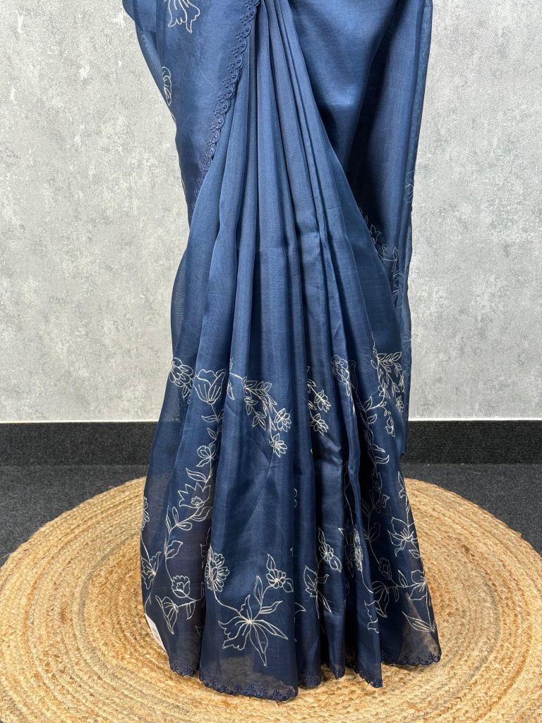 SILK ORGANZA EMBROIDERY SAREE - Image 3