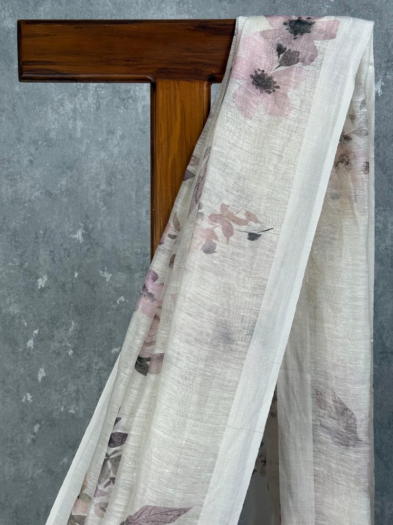 SILK LINEN PRINTED SAREE - Image 2