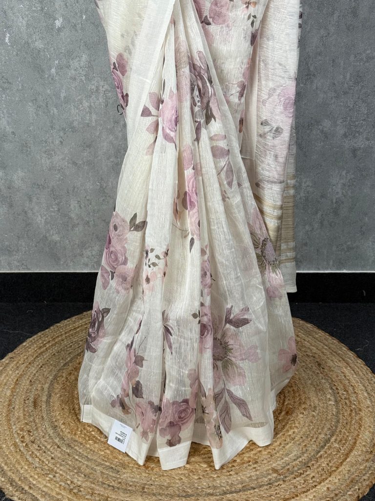 SILK LINEN PRINTED SAREE - Image 3
