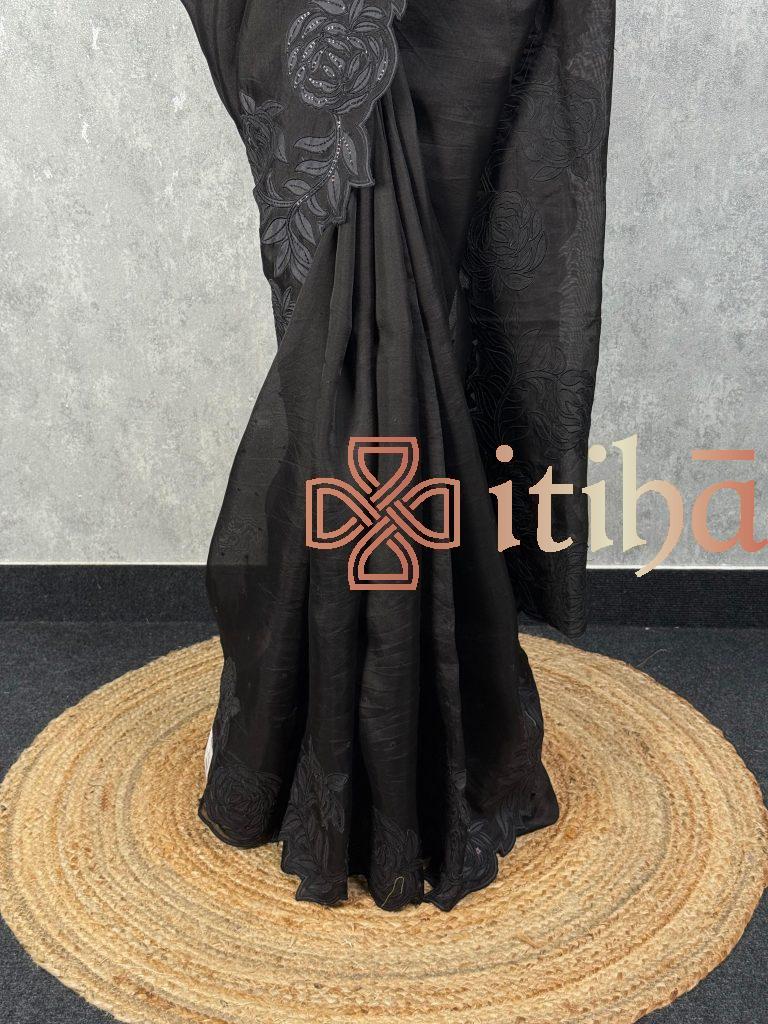 SILK ORGANZA EMBROIDERY SAREE - Image 3