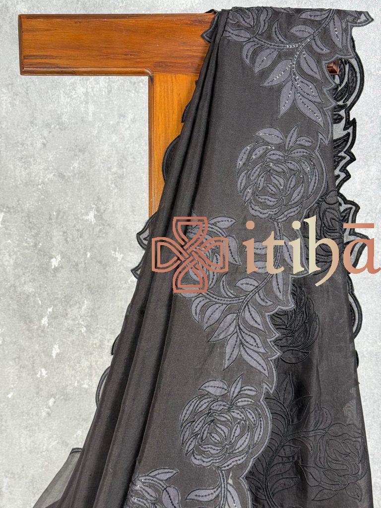 SILK ORGANZA EMBROIDERY SAREE - Image 2
