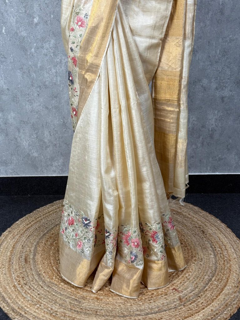 TUSSAR SILK EMBROIDERY SAREE - Image 3