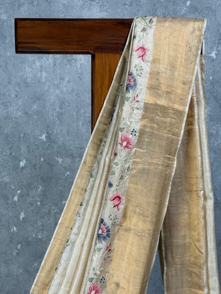 TUSSAR SILK EMBROIDERY SAREE - Image 2