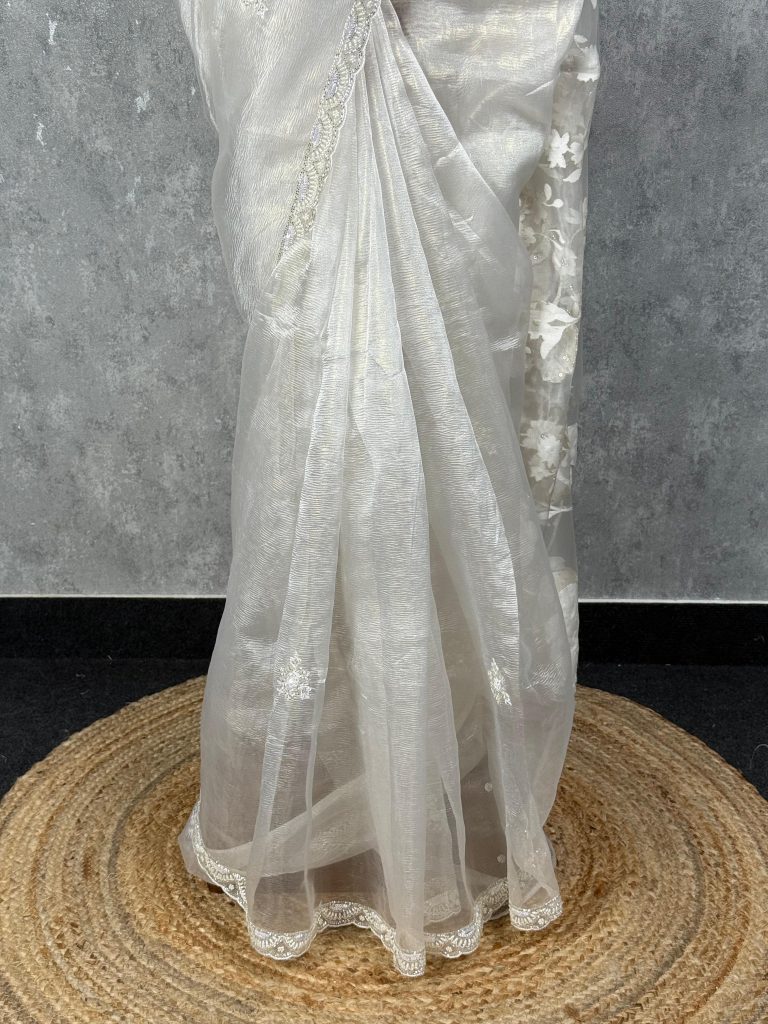 TURKISH ORGANZA EMBROIDERY SAREE - Image 3