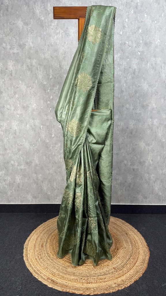TUSSAR SILK APPLIQUE EMBROIDERY SAREE