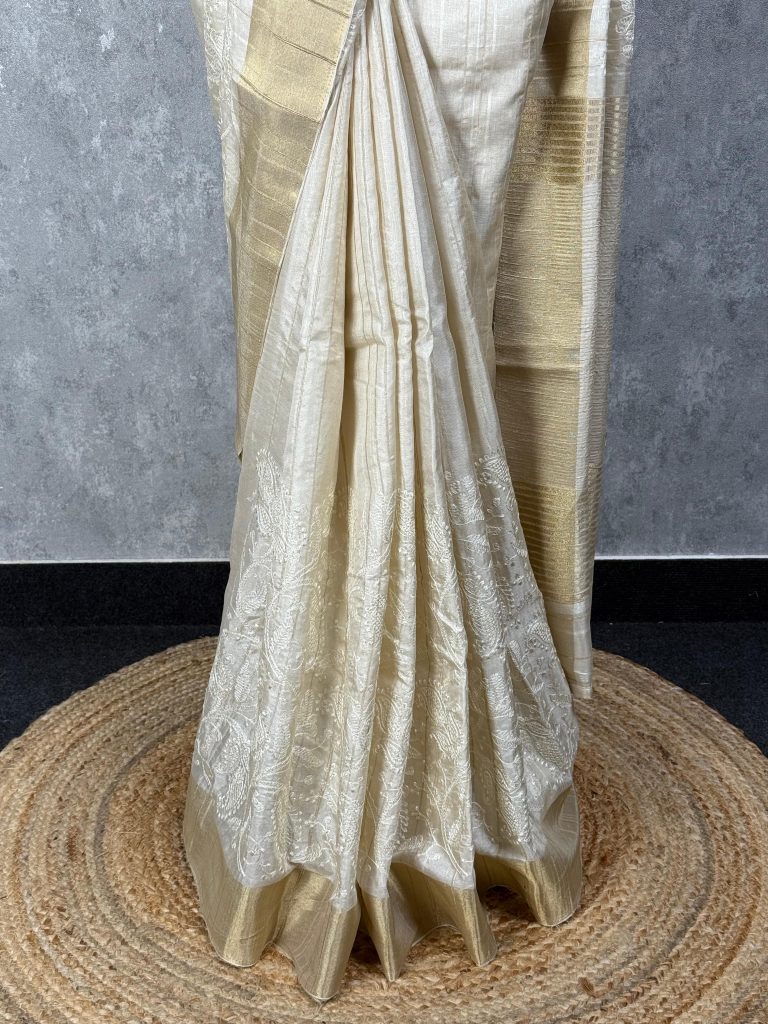 SEMI TUSSAR EMBROIDERY SAREE - Image 3