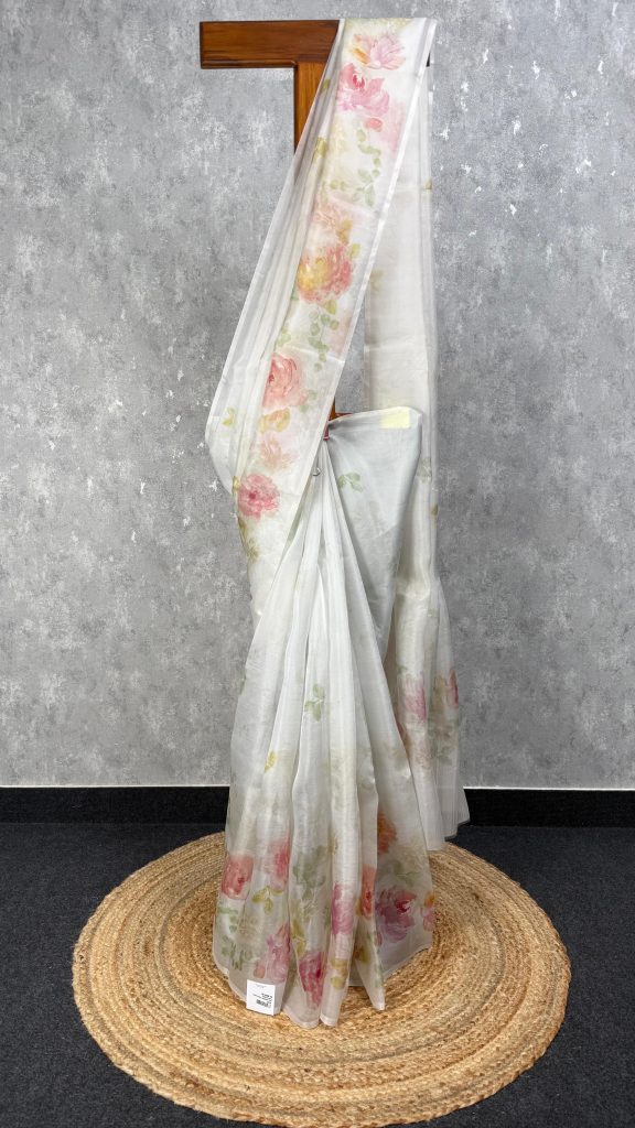 SILK ORGANNZA PRINTED SAREE