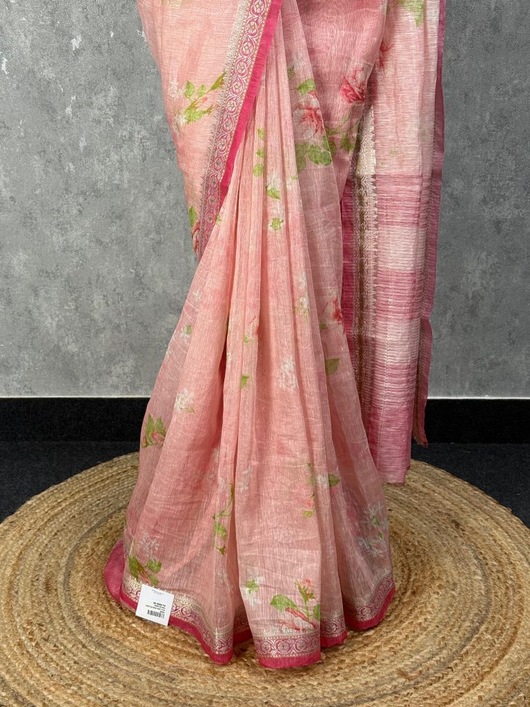 SILK LINEN PRINTED SAREE - Image 3