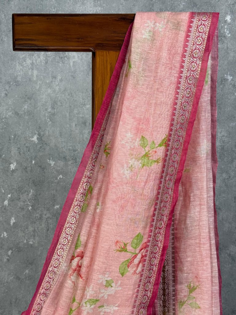 SILK LINEN PRINTED SAREE - Image 2