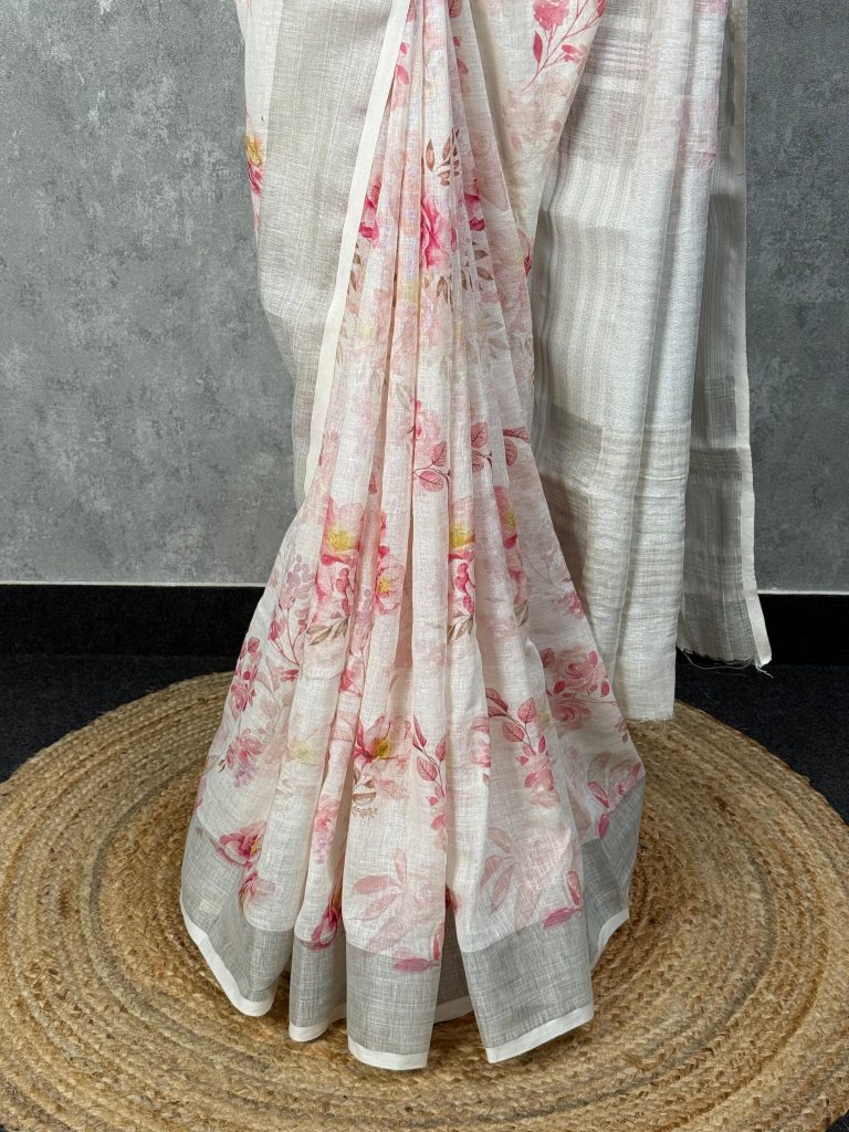 SILK LINEN PRINTED SAREE - Image 3
