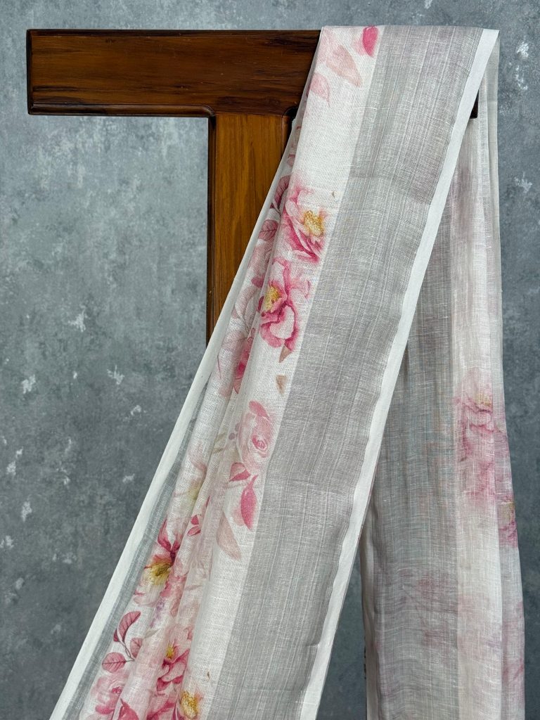 SILK LINEN PRINTED SAREE - Image 2