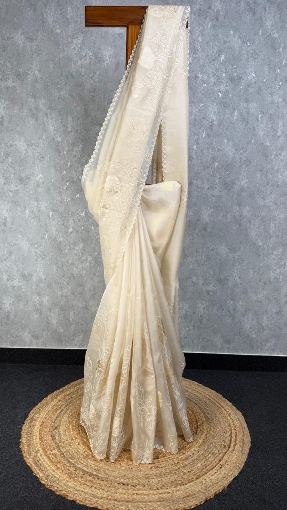 SILK ORGANZA APPLIQUE EMBROIDERY SAREE
