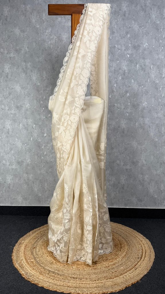 SILK ORGANZA APPLIQUE EMBROIDERY SAREE