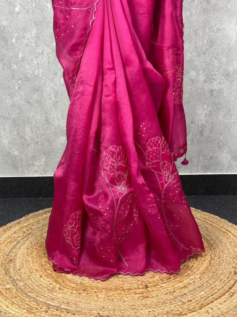 SILK ORGANZA EMBROIDERY SAREE - Image 3