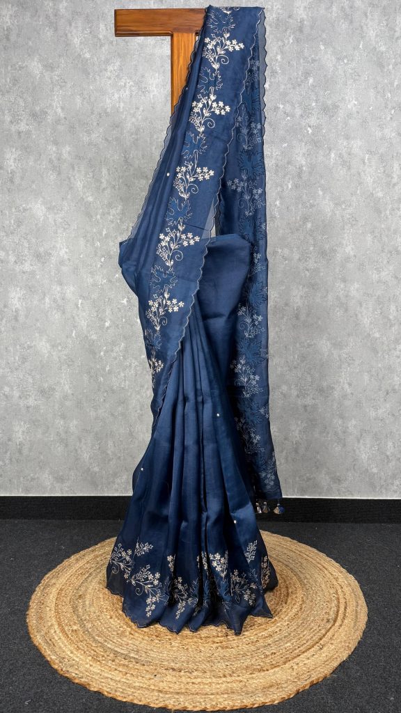 SILK ORGANZA APPLIQUE EMBROIDERY SAREE