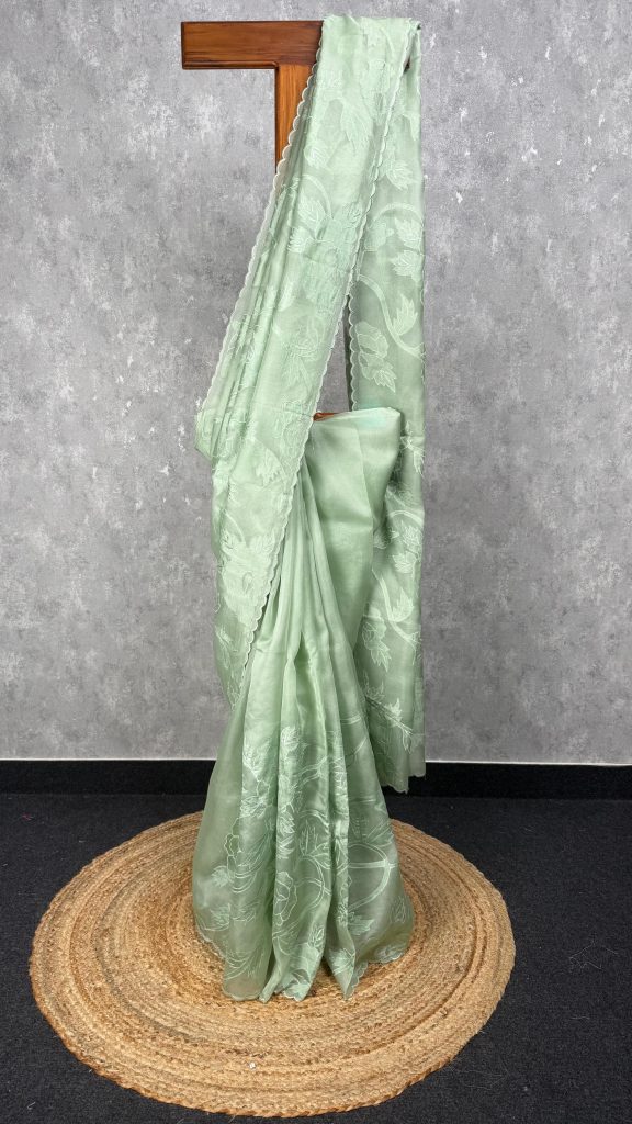 SILK ORGANZA APPLIQUE EMBROIDERY SAREE