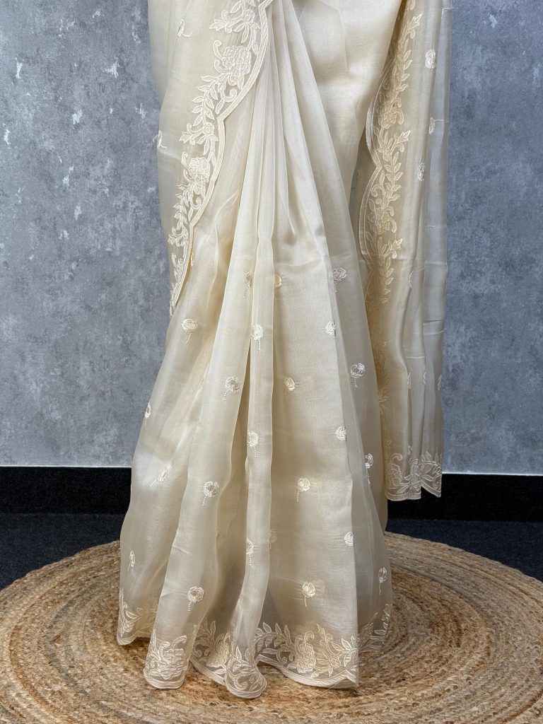 SILK ORGANZA EMBROIDERY SAREE - Image 3