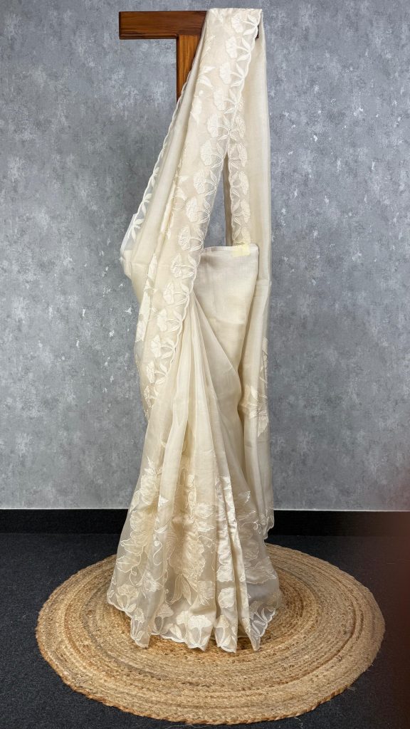 SILK ORGANZA APPLIQUE EMBROIDERY SAREE