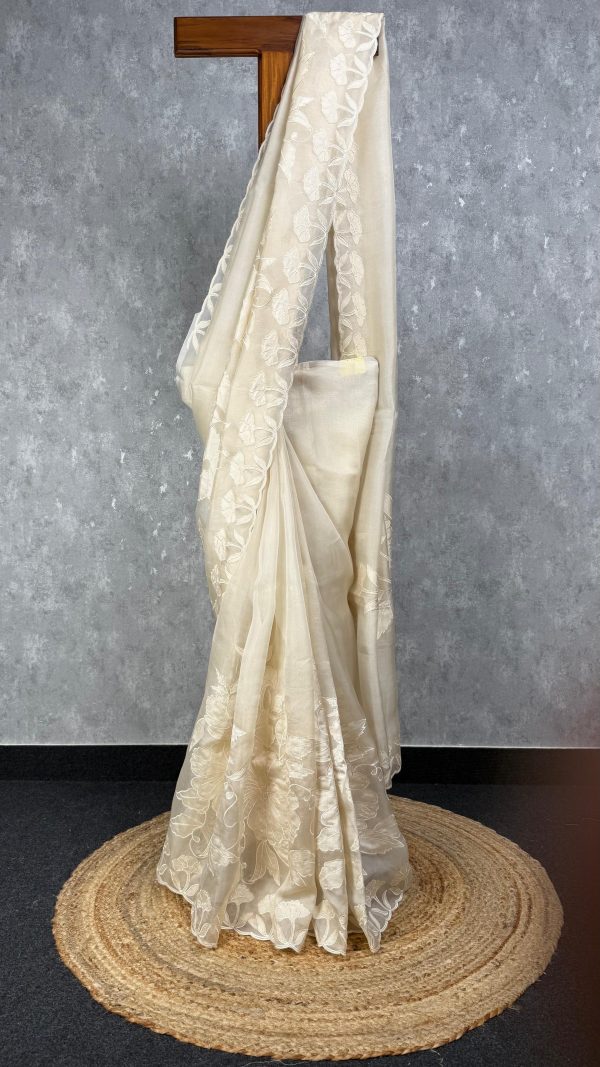 SILK ORGANZA APPLIQUE EMBROIDERY SAREE