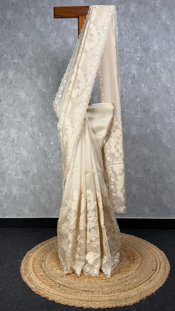 SILK ORGANZA APPLIQUE EMBROIDERY SAREE