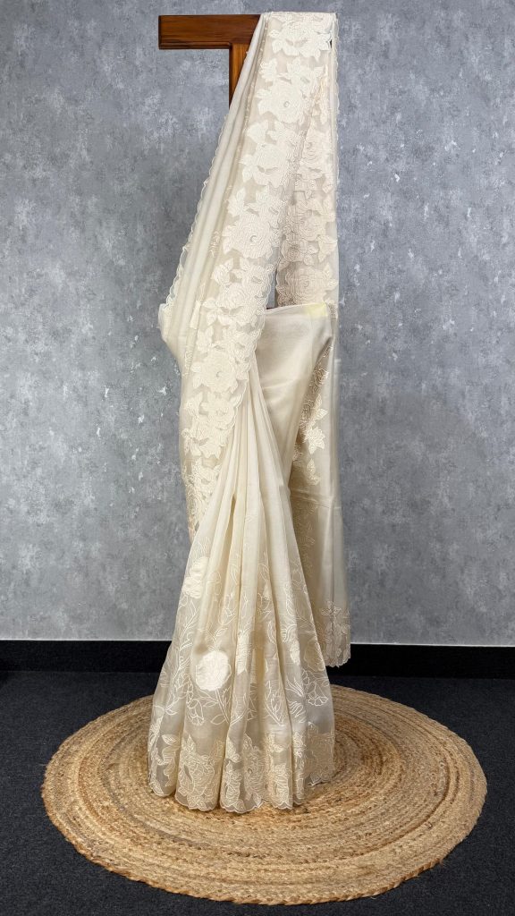 SILK ORGANZA APPLIQUE EMBROIDERY SAREE