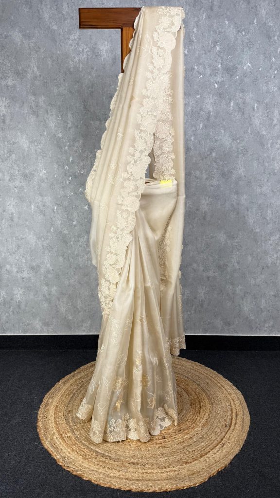 SILK ORGANZA TISSUE APPLIQUE EMBROIDERY SAREE
