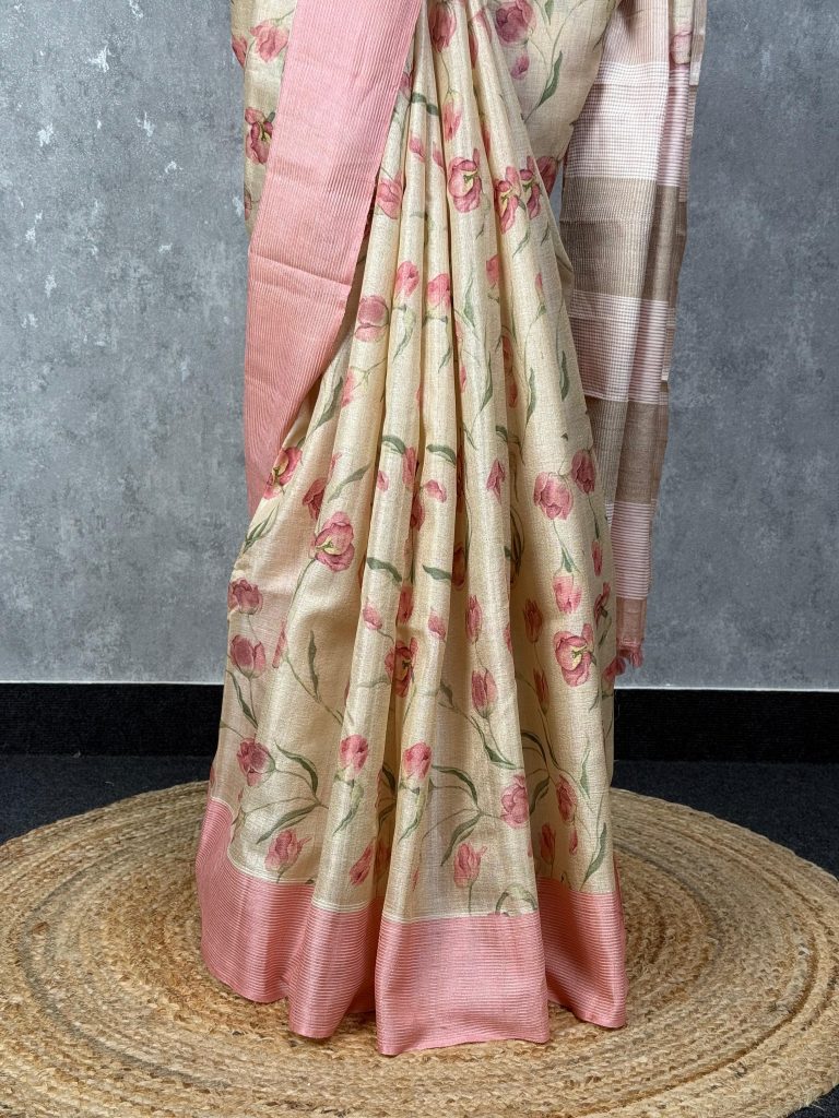TUSSAR SILK PRINTED SAREE - Image 3
