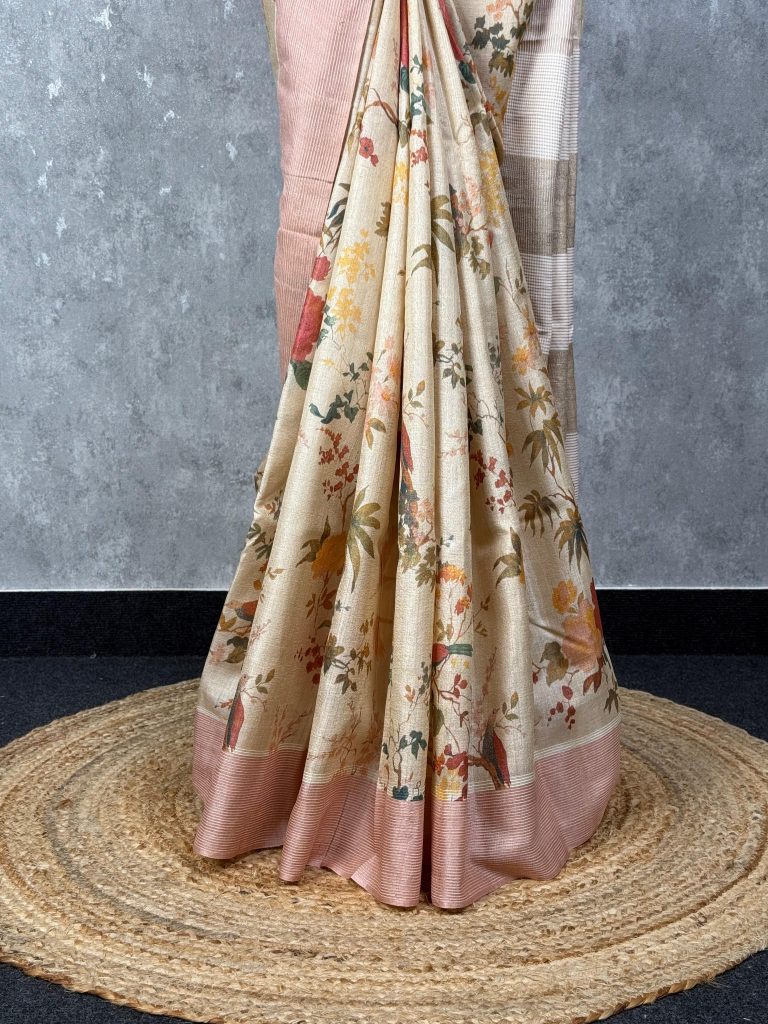TUSSAR SILK PRINTED SAREE - Image 3