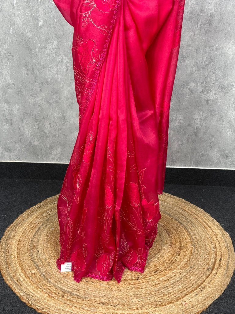 SILK ORGANZA EMBROIDERY SAREE - Image 3