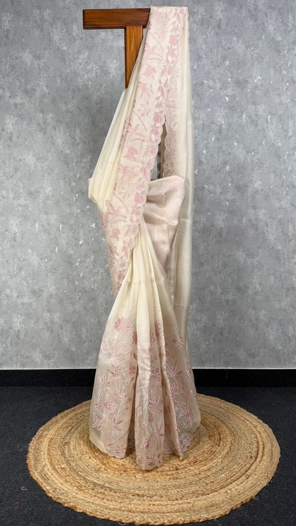 SILK ORGANZA APPLIQUE EMBROIDERY SAREE