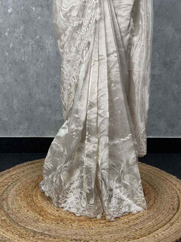 TISSUE SILK ORGANZA EMBROIDERY SAREE - Image 3