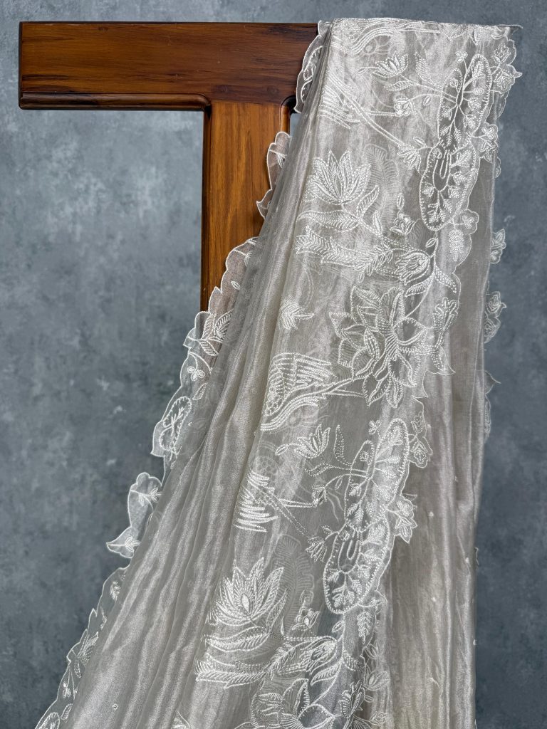 TISSUE SILK ORGANZA EMBROIDERY SAREE - Image 2