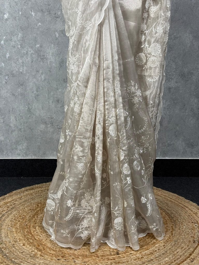 TISSUE SILK ORGANZA EMBROIDERY SAREE - Image 3