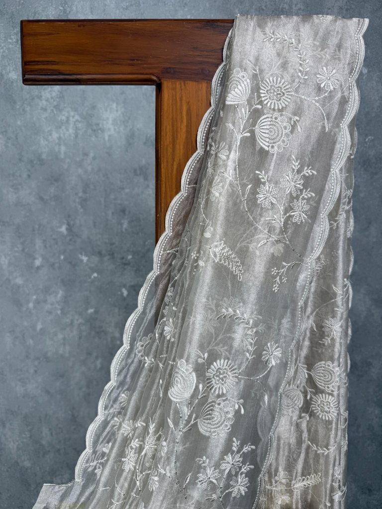 TISSUE SILK ORGANZA EMBROIDERY SAREE - Image 2