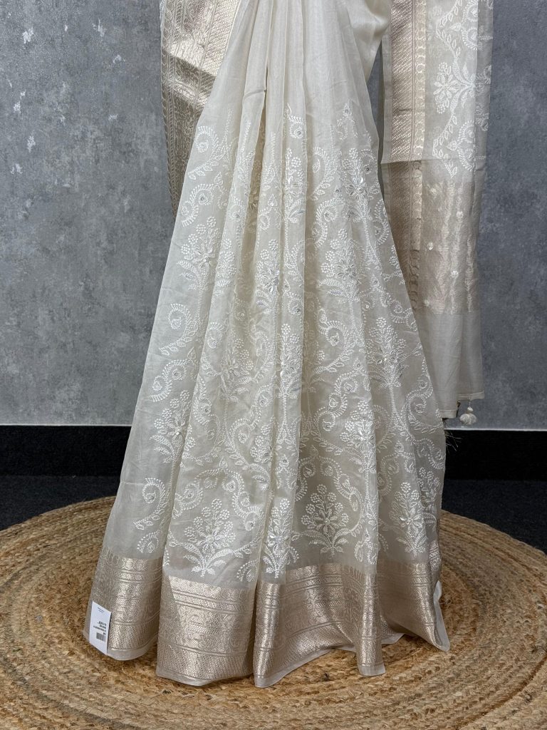 SILK ORGANZA EMBROIDERY BANARASI SAREE - Image 3