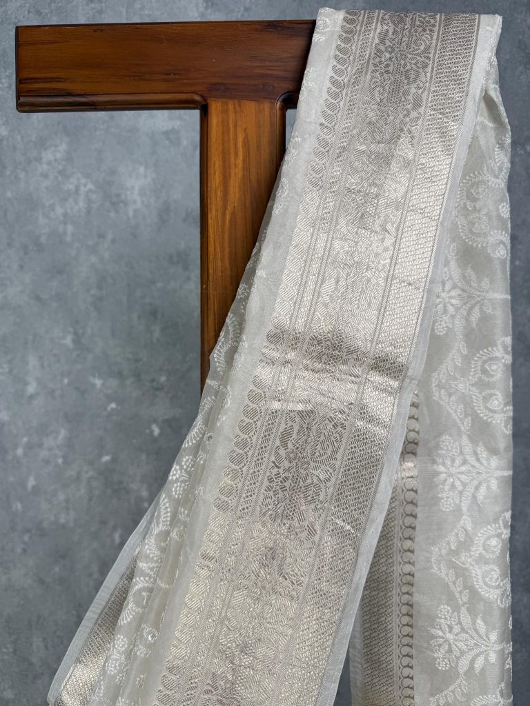 SILK ORGANZA EMBROIDERY BANARASI SAREE - Image 2
