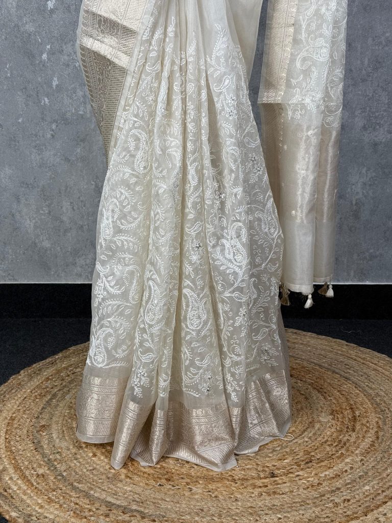 SILK ORGANZA EMBROIDERY BANARASI SAREE - Image 3