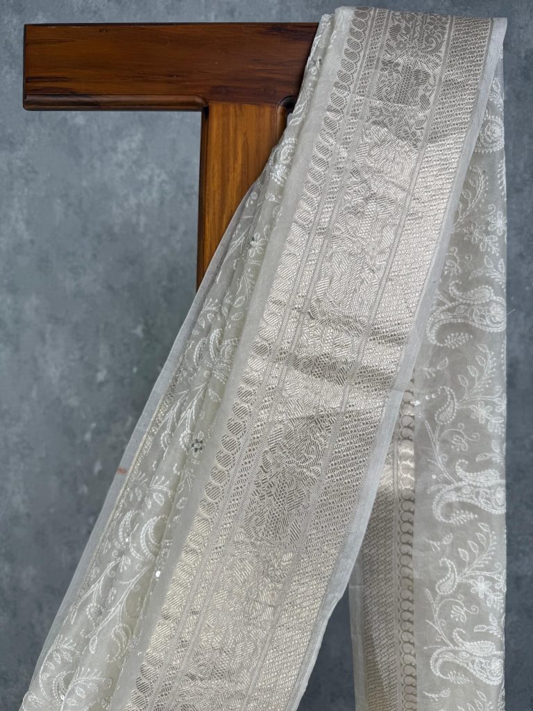 SILK ORGANZA EMBROIDERY BANARASI SAREE - Image 2