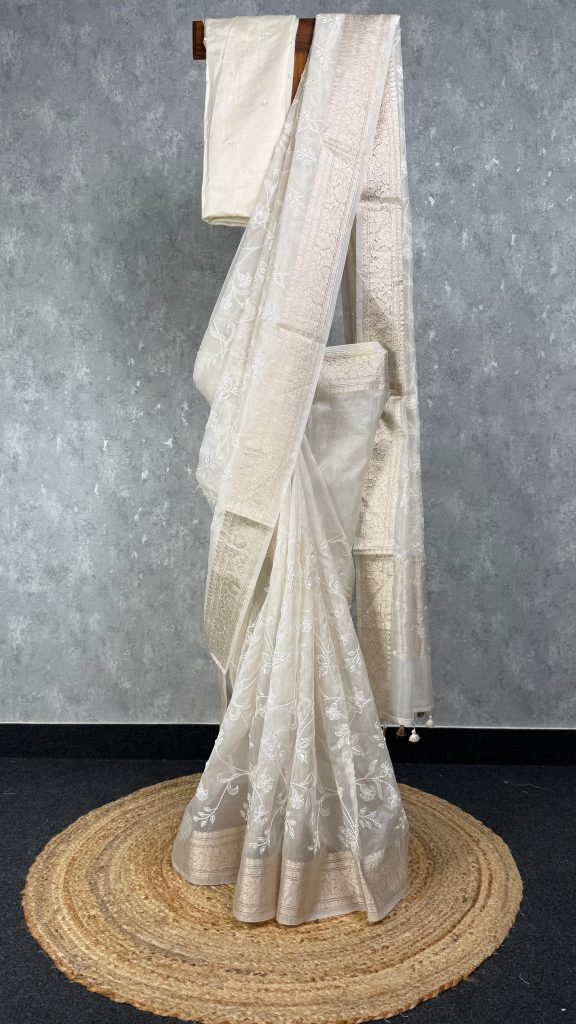 SILK ORGANZA EMBROIDERY BANARASI SAREE