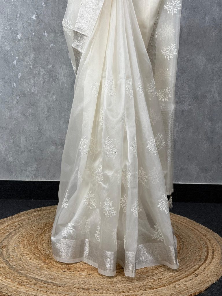 SILK ORGANZA EMBROIDERY BANARASI SAREE - Image 3